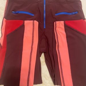 Isabel Marant color block leggings, pockets, size L, red, burgundy, and pink